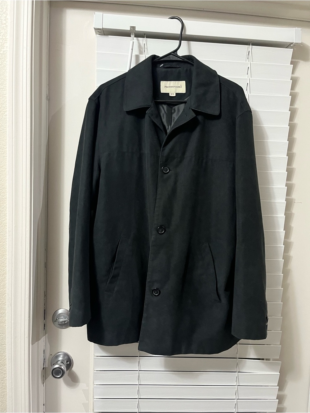 Pronto Uomo Black Pea Coat with Classic Collar